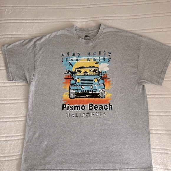 Gildan Pismo Beach T-Shirt 2XL Gray Yellow Blue - Picture 3 of 9